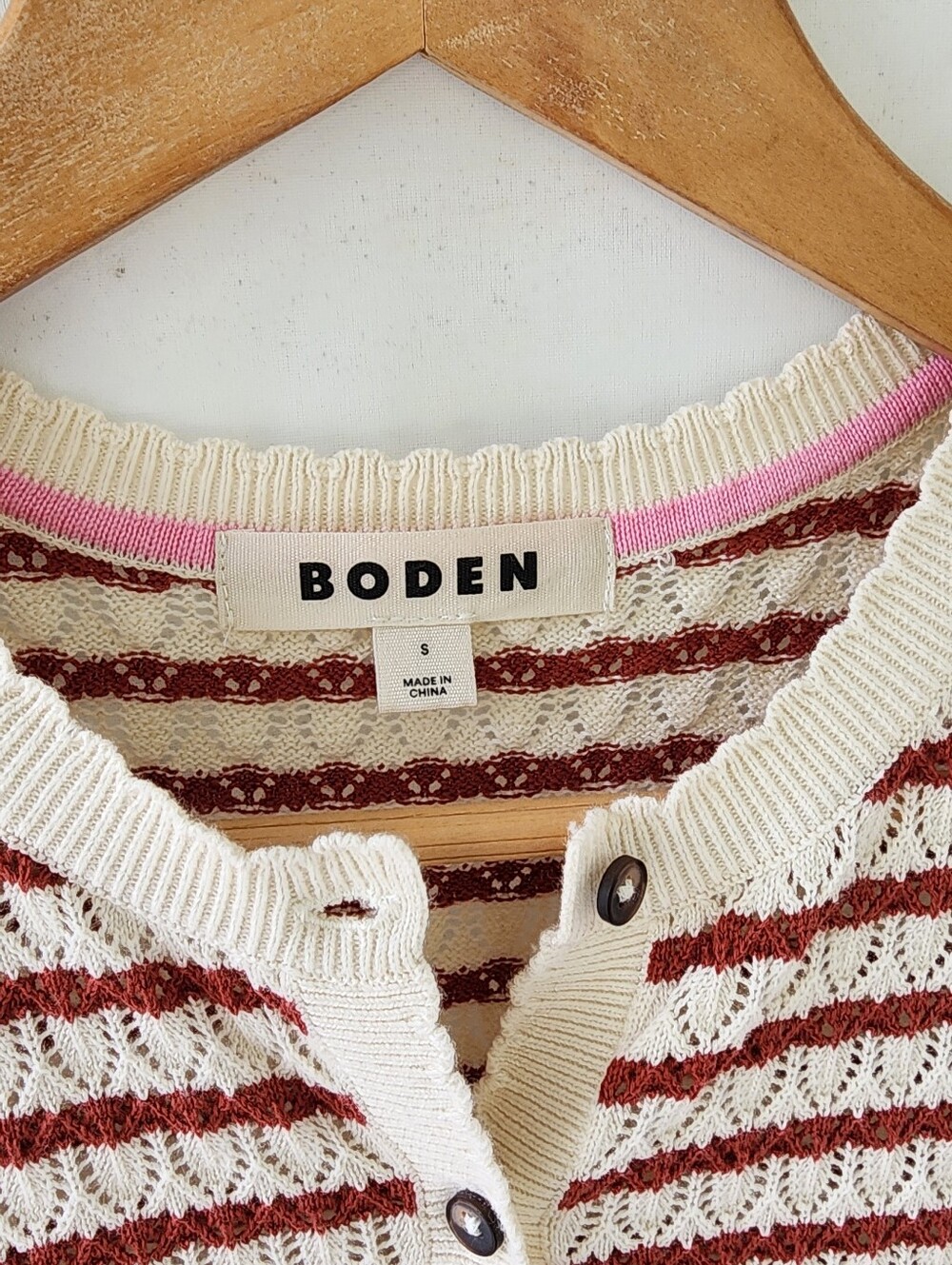 Boden Dot Pointelle Striped Short Sleeve Cardigan - Picture 10 of 14